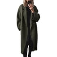 thumbnail image 1 of sicmoss Women's Green Double Breasted Wool Coat Notch Lapel Long Sleeve Long with Pockets Fall Winter, 1 of 3