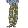 thumbnail image 1 of sicmoss Women's Green Y2K Distressed Barrel Jeans Baggy Wide Leg Floral Print Long with Patchwork, 1 of 6