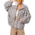 thumbnail image 1 of sicmoss Women's Grey Checkered Oversized Sherpa Jacket Fuzzy Warm Winter with Pockets, 1 of 2