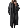 thumbnail image 1 of sicmoss Women's Grey Double Breasted Wool Coat Notch Lapel Long Sleeve Long with Pockets Fall Winter, 1 of 3