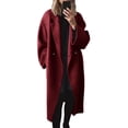 thumbnail image 1 of sicmoss Women's Red Double Breasted Wool Coat Notch Lapel Long Sleeve Long with Pockets Fall Winter, 1 of 3