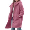 thumbnail image 1 of sicmoss Women's Red Single Breasted Long Wool Coat, Hooded Winter with Pockets, 1 of 4