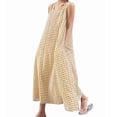 thumbnail image 1 of sicmoss Women's Khaki Boho Plaid Sleeveless U-Neck Maxi Dress for Women Casual Loose Fit Cotton Linen Long Sundress Side Pockets Flowy A-Lin, 1 of 4