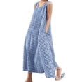 thumbnail image 1 of sicmoss Women's Dark Blue Boho Plaid Sleeveless U-Neck Maxi Dress for Women Casual Loose Fit Cotton Linen Long Sundress Side Pockets Flowy A-Lin, 1 of 2