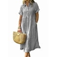 thumbnail image 1 of sicmoss Summer Women's Black Striped Cotton Short Sleeve Shirt Dress Midi Long Relaxed Fit with Button-Down Collar, 1 of 4