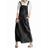 sicmoss Women's Black Distressed Denim Overall Dress Vintage A-Line ...
