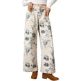 thumbnail image 1 of sicmoss Women's White Floral Print Mid Rise Cropped Wide Leg Jeans Boho Baggy with Pockets, 1 of 7