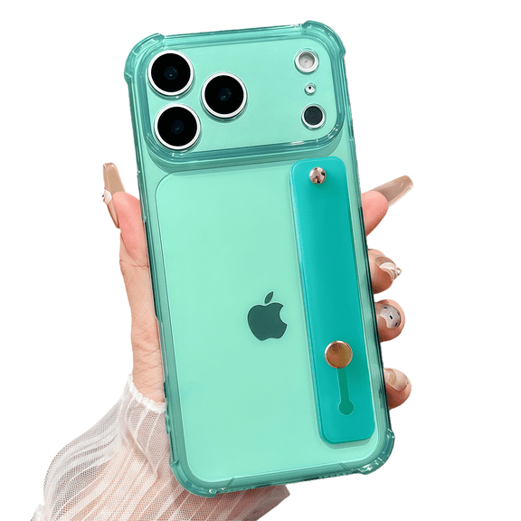 siduater Clear Case for iPhone 17 Pro | Soft Clear TPU Bumper Rugged Cover with Adjustable Finger Grip Loop for Girls Women, Green