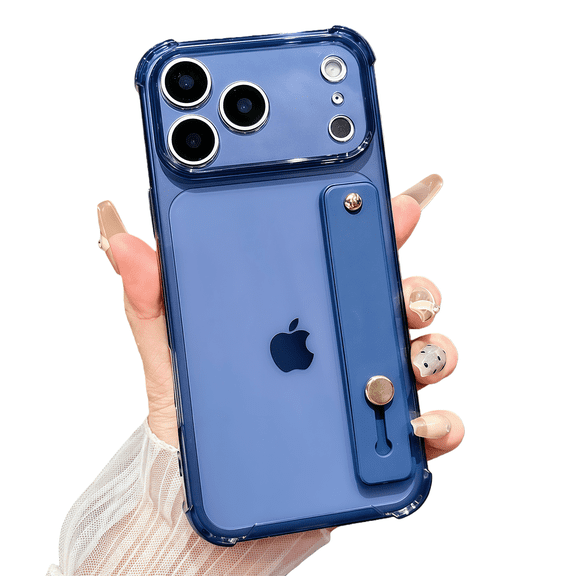 siduater Clear Case for iPhone 17 Pro | Soft Clear TPU Bumper Rugged Cover with Adjustable Finger Grip Loop for Girls Women, Navy