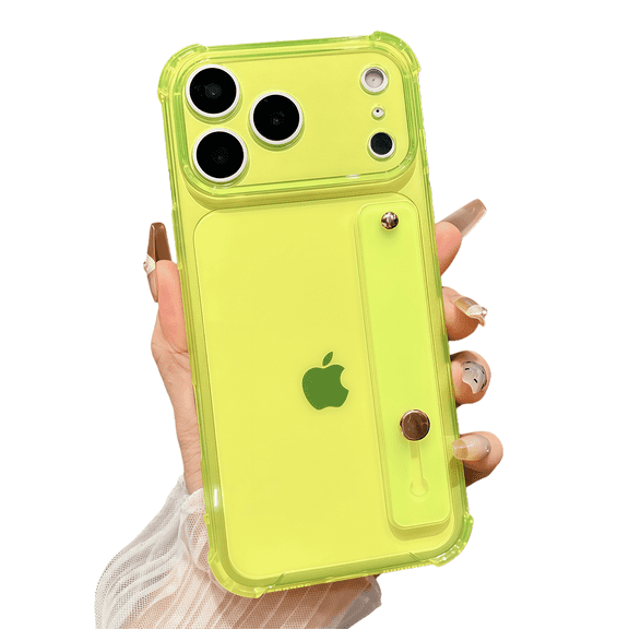 siduater Clear Case for iPhone 17 Pro | Soft Clear TPU Bumper Rugged Cover with Adjustable Finger Grip Loop for Girls Women, Neon Green