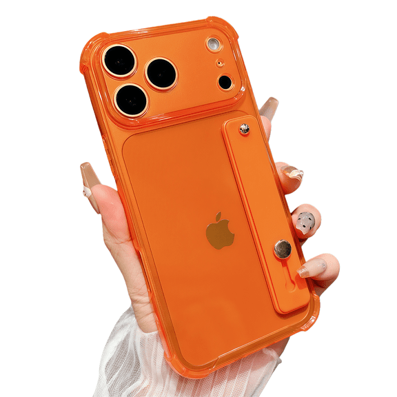 siduater Clear Case for iPhone 17 Pro | Soft Clear TPU Bumper Rugged Cover with Adjustable Finger Grip Loop for Girls Women, Orange