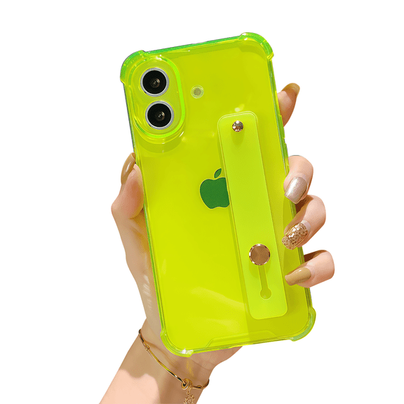siduater Clear Case for iPhone 17 | Soft Clear TPU Bumper Rugged Cover with Adjustable Finger Grip Loop for Girls Women, Neon Green