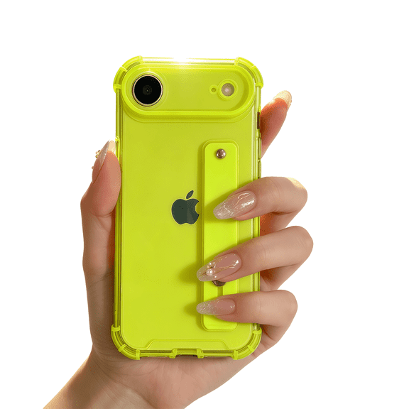 siduater Clear Case for iPhone Air | Soft Clear TPU Bumper Rugged Cover with Adjustable Finger Grip Loop for Girls Women, Neon Green