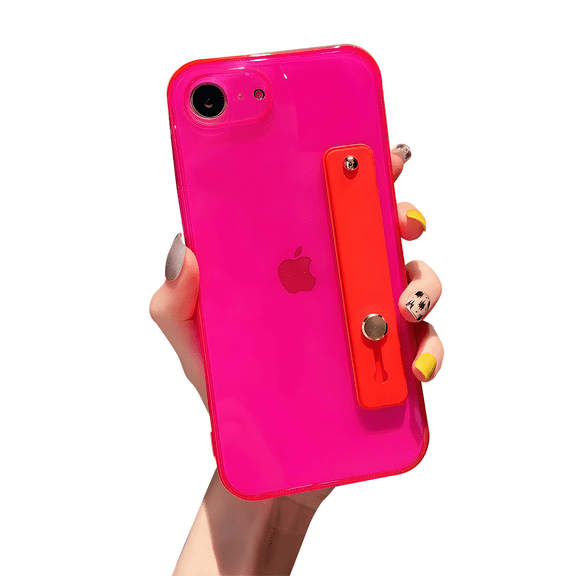 siduater Clear Case for iPhone 16e | Shockproof Translucent PC Back Cover + Soft TPU Bumper with Adjustable Finger Grip Loop for Girls Women, Neon Magenta