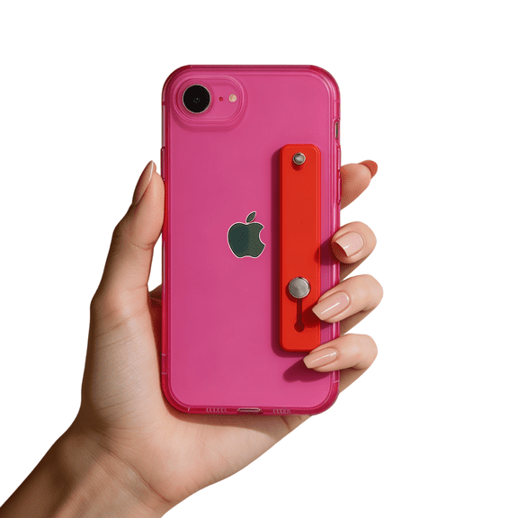 siduater Clear Case for iPhone 17e / iPhone 16e | Shockproof Translucent PC Back Cover + Soft TPU Bumper with Adjustable Finger Grip Loop for Girls Women, Neon Magenta