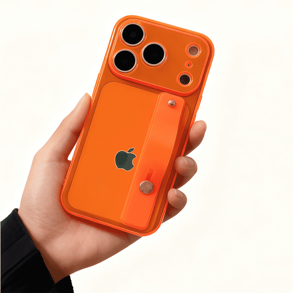 siduater Clear Case for iPhone 17 Pro Max | Shockproof Translucent PC Back Cover + Soft TPU Bumper with Adjustable Finger Grip Loop for Girls Women, Neon Orange