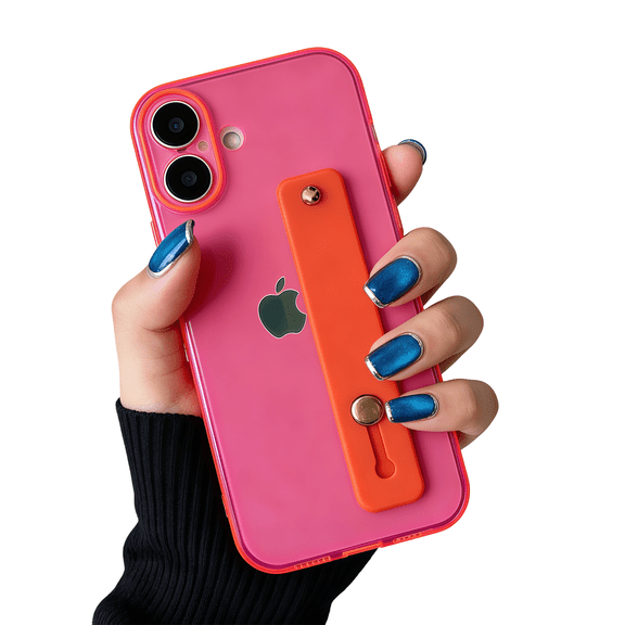 siduater Clear Case for iPhone 17 | Shockproof Translucent PC Back Cover + Soft TPU Bumper with Adjustable Finger Grip Loop for Girls Women, Neon Magenta
