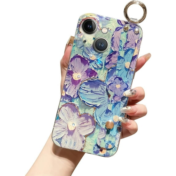 siduater for iPhone 13 Case for Girls Women | Colorful Retro Oil Painting Flower Phone Cover with Adjustable Grip Loop Strap Handle Kickstand, Floral Daisy