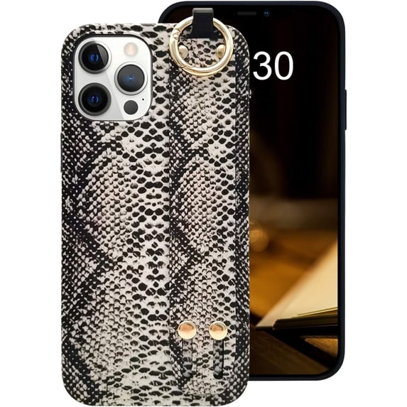 siduater for iPhone 13 Pro Max Case for Girls Women | Retro Snake Pattern Textured Phone Cover with Adjustable Grip Loop Strap Handle Kickstand, Brown