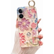 siduater for iPhone 16 Case for Girls Women | Colorful Retro Oil Painting Flower Phone Cover with Adjustable Grip Loop Strap Handle Kickstand, Cherry Blossom