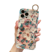 siduater for iPhone 16 Pro Max Case for Girls Women | Colorful Retro Oil Painting Flower Phone Cover with Adjustable Grip Loop Strap Handle Kickstand, Camellia 