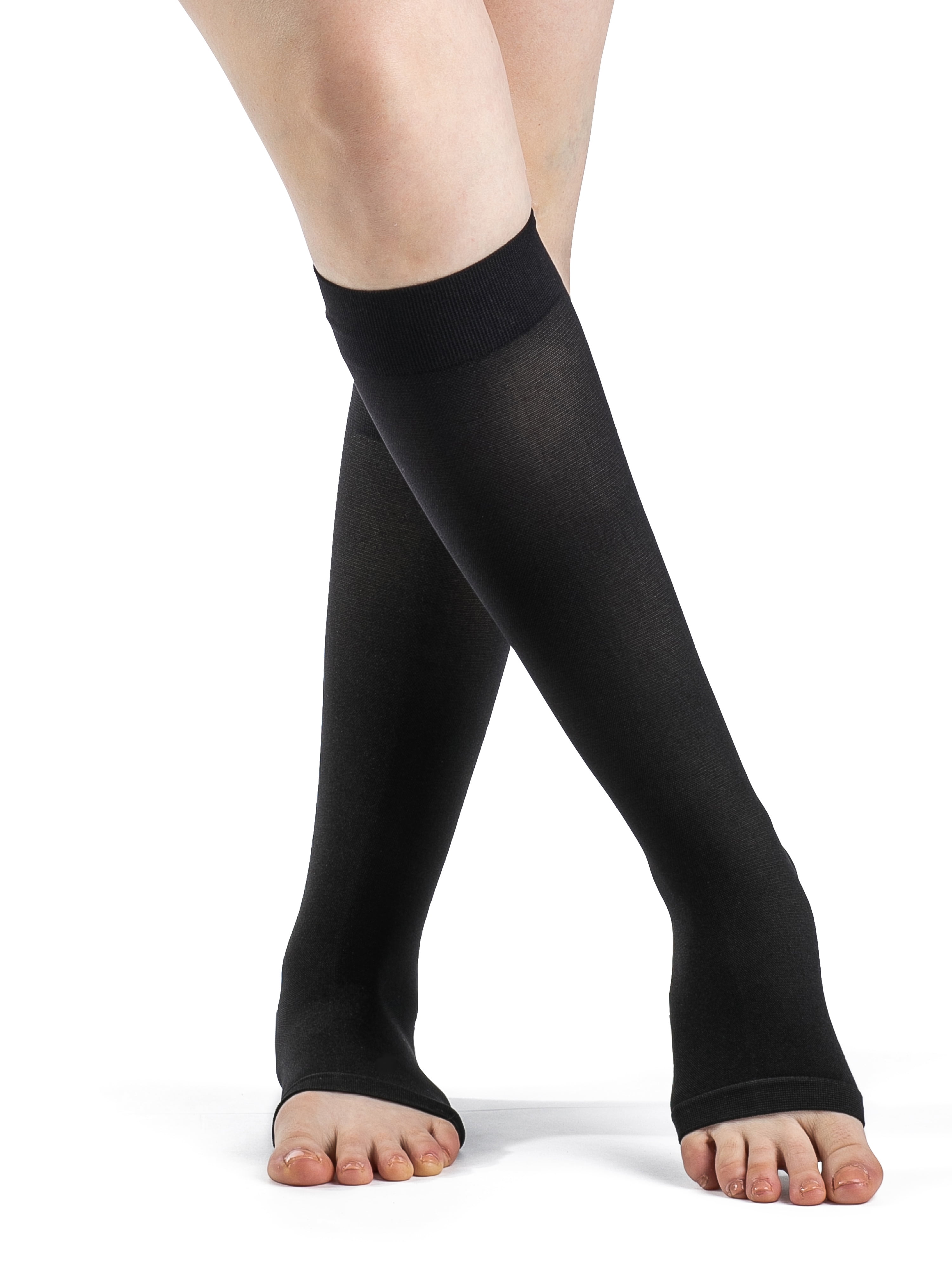 sigvaris 971cslo99 access womens 15-20 mmhg open toe knee high compression stockings, black - small long