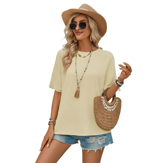 siilsaa Short Sleeve Shirts for Women Womens T Shirts 2025 Short Sleeve Shirts Fit Summer Casual Tee Tops Light Yellow,M