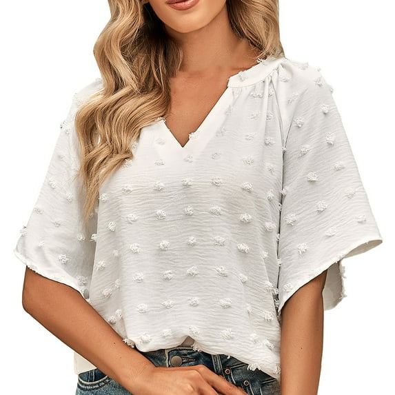siilsaa Short Sleeve Shirts for Women Womens T Shirts Short Sleeve V Neck Loose Casual Summer Tops with Pocket White,S
