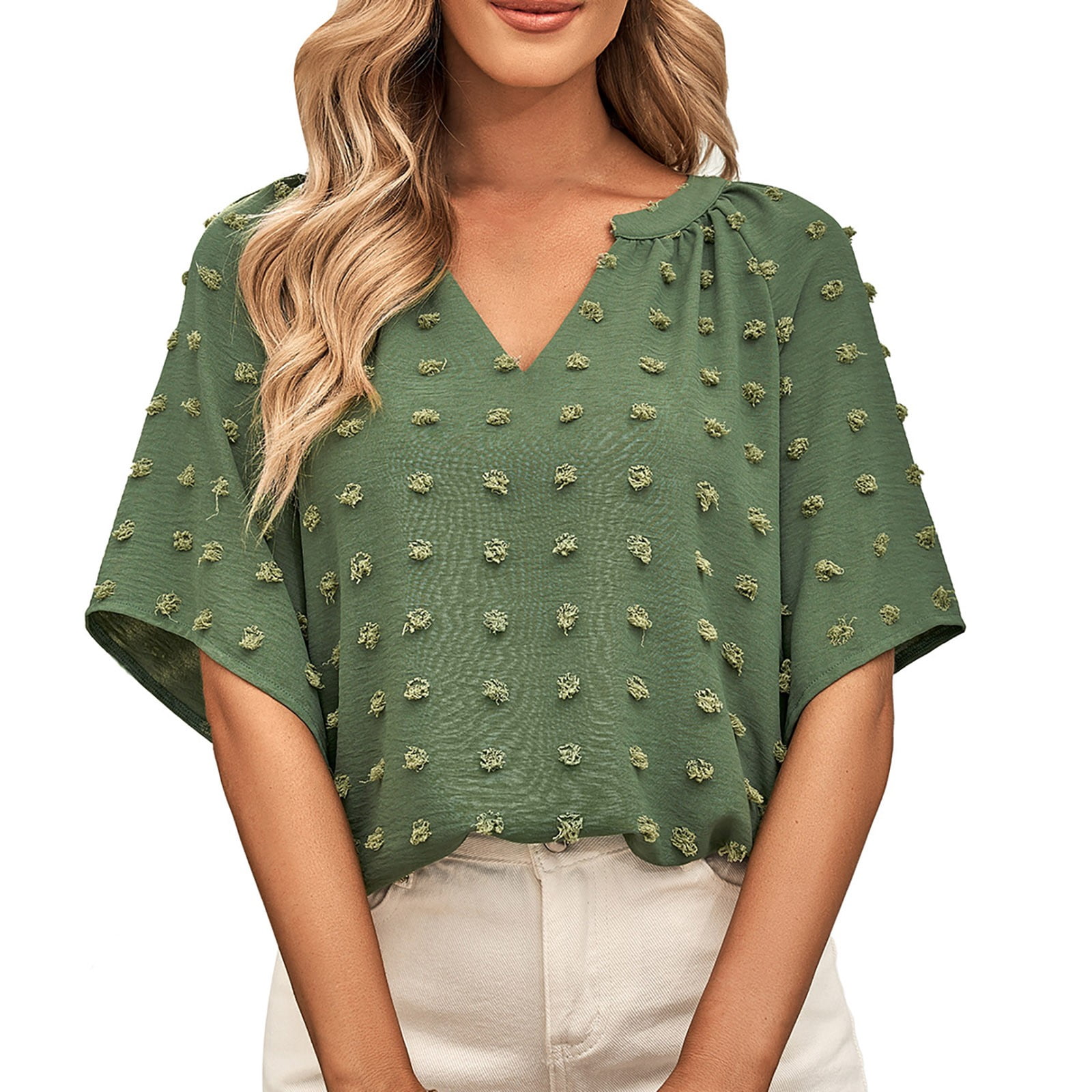 DittyandVibe Women Short Sleeve V Neck Curved Hem Tunic Tops T Shirts ...