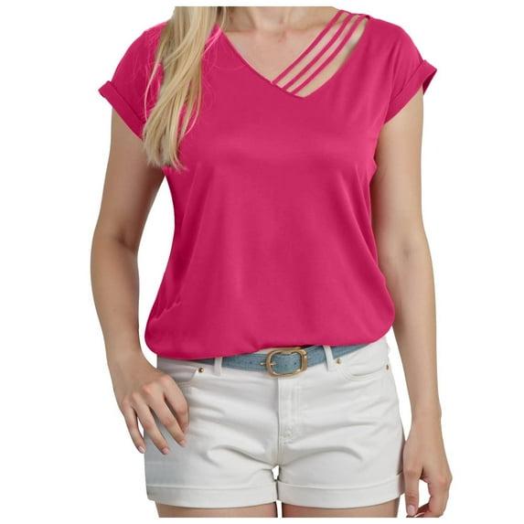 siilsaa Womens Tops 2025 Soft Short Sleeve Casual Blouses Shirt Crewneck Fashion Knit Pullover Sweater Hot Pink,M