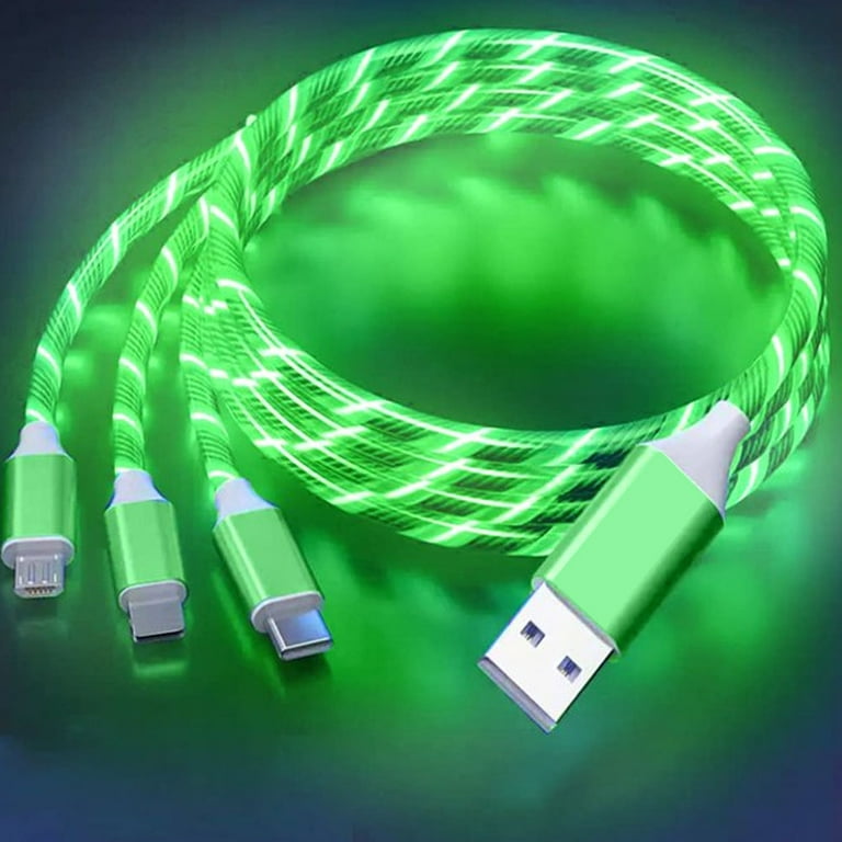 Siisll 3 in 1 Charging Cable Fast Charging Light Up LED Multi Phone Charger Android USB C Cable 3ft Micro USB Cable Type C Green Size 1 Meter