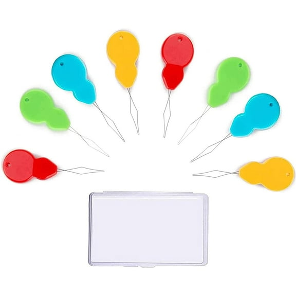 siisll 30 Pieces Gourd Shaped Plastic Needle Threaders, Simple Plastic Wire Loop DIY Needle Threader Hand Machine Sewing DIY Crafting Needle Tool for Sewing Crafting with Clear Box, 4 Colors Random