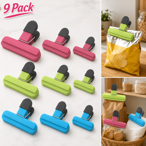 siisll 9 Pack Chip Clips Bag Clips Large Chip Clip Chip Clips Bag Clips Food Chips Bag Chips for Food Assorted Sizes Food Bag Clips Plastic Heavy Seal Grip Multi-Colored,Bag Clips for Food Storage