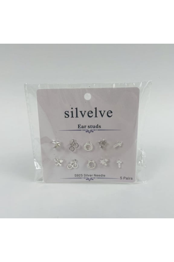 Ear Studs, 5 Pairs Silver Ear Studs for Women