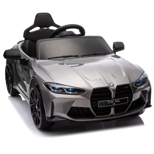 silver BMW M4 24V Kids ride on toy car 2.4G W/Parents Remote Control,Three speed adjustable,Power display, USB,MP3 ,Bluetooth,LED light,story,A handle with wheels and a pull