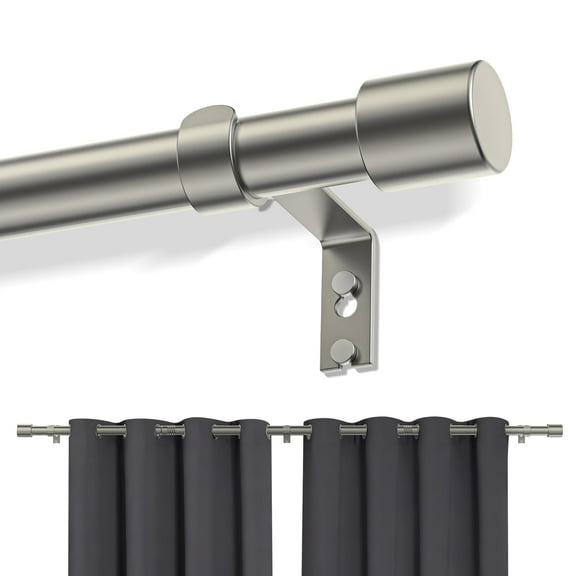 Silver Curtain Rods for Windows 48 to 144 inches, Adjustable Length Curtain Rod with Metal Finials, 1 inch Diameter Heavy Duty Drapery Rod for Modern Decor Bedroom Kitchen Living Room