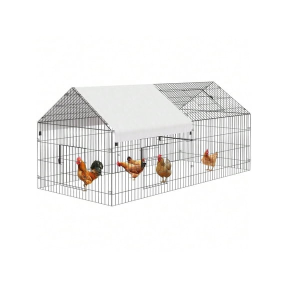 silver- Large , Metal Chicken Run For Yard With Anti-UV Cover, Outdoor Small Animal Playpen For Backyard Farm Chicken Rabbit Duck, Guinea Pig