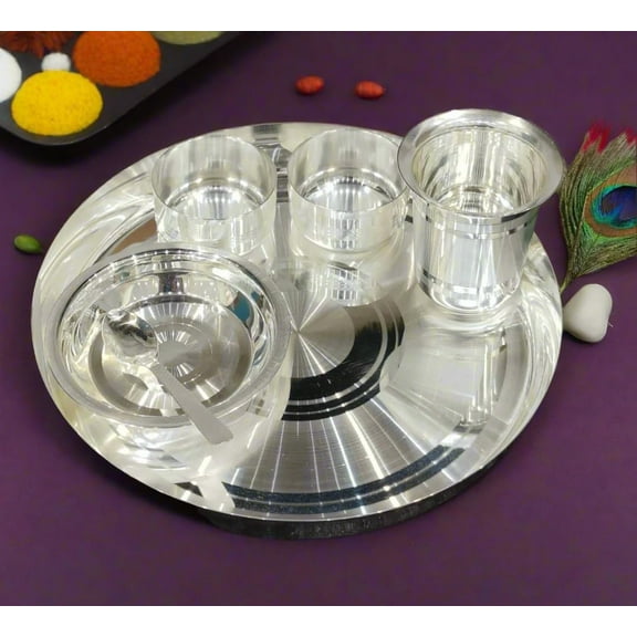 silver plated set of 6 pieces dinner set for home/ office / pooja