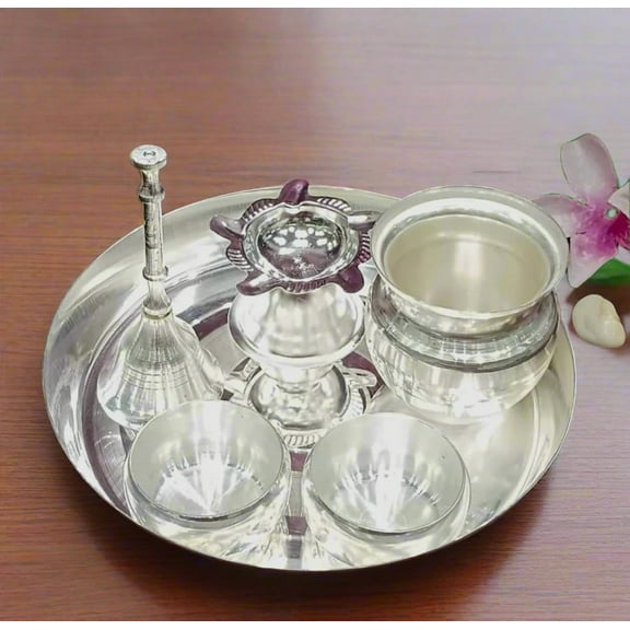 silver plated small pooja thali set for housewarming/ diwali