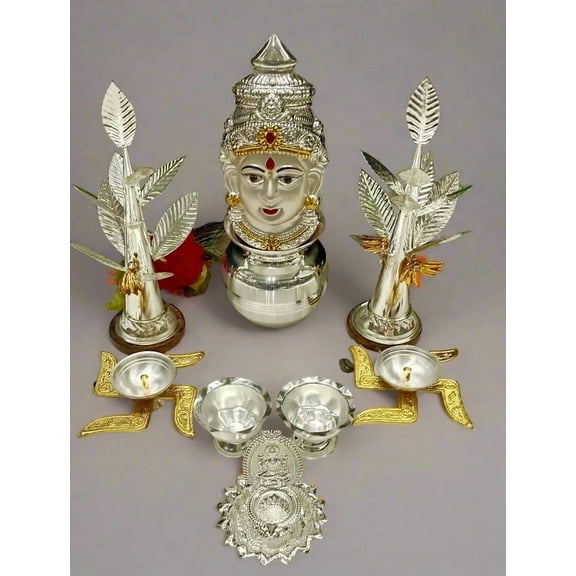 silver plated varalakshmi pooja thali set of 9 item for housewarming/ diwali