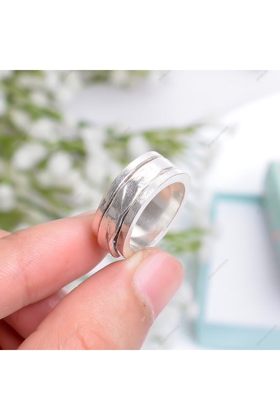 silver ring spinning round brass ring handmade ring silver jewelry