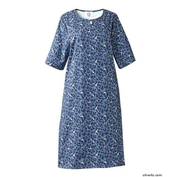 silverts 212502404 adaptive snapback wheelchair nursing home dress for women, blue leopard - extra large
