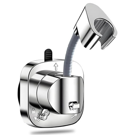 silvery Vacuum Lock Shower Head Holder - No Drilling Suction Cup Design, Angle Adjustable Spring Arm, Removable Handheld Bracket for Bathroom