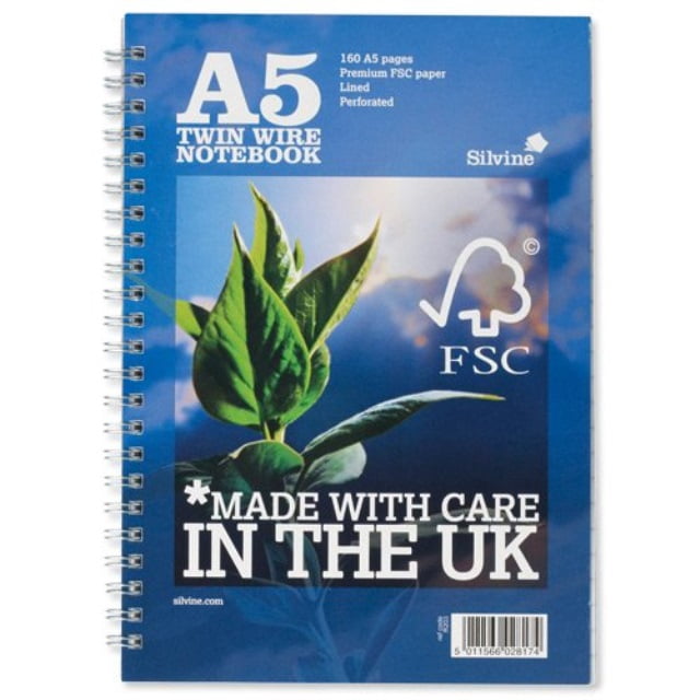 silvine premium notebook fsc wirebound perforated punched ruled 160pp 75gsm a5 ref r203 [pack of 5]