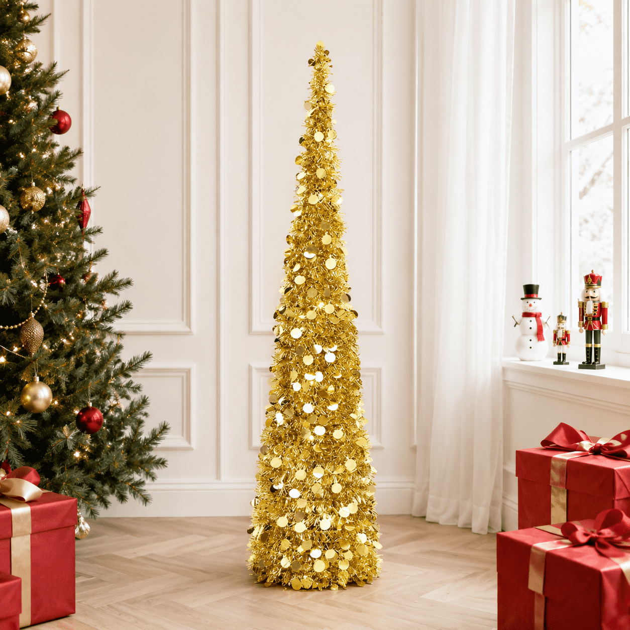 simeccom Christmas Tree Artificial Xmas Tree, 5 Ft Pop Up Tinsel Trees ...