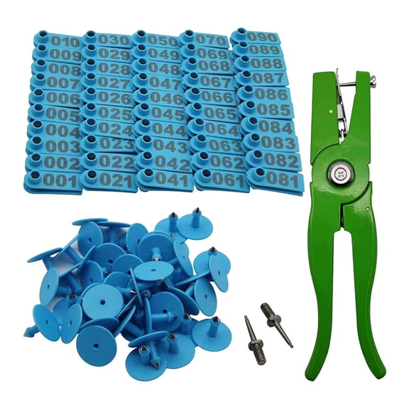 simhoa 100Pcs Livestock Ear Tags Easy to Use with Plier and Pins for Hog Sheep Calf blue