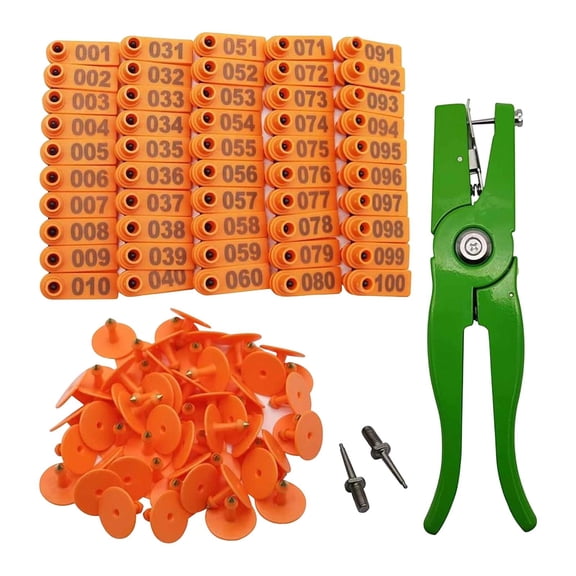 simhoa 100Pcs Livestock Ear Tags Easy to Use with Plier and Pins for Hog Sheep Calf orange