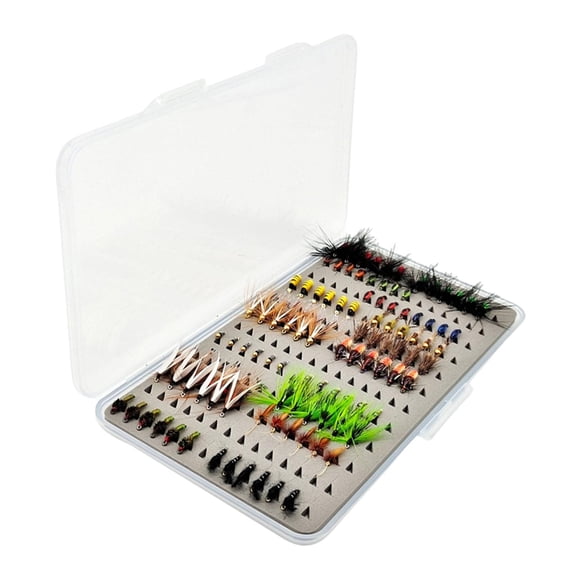 simhoa 100x Fly Fishing Fly Simulation Fishing Lures Lightweight Portable Sea Fishing with Storage Box Artificial Lures with Hooks