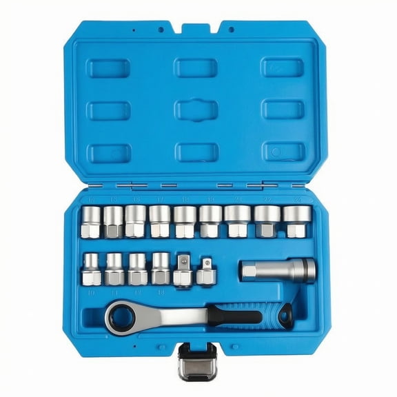 simhoa 17 Piece Ratchet Socket Set Through Center Design Long Extension 12 Point Fastener Tools with Storage Case for Pros