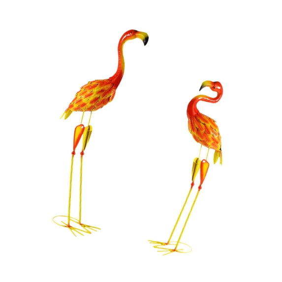 simhoa 2 Pieces Metal Flamingo Garden Statue Outdoor Sculpture Height 64-70cm Bird Ornaments Photo Props for Backyard Home Festivals
